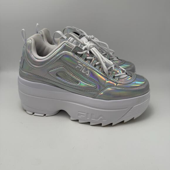 FILA Shoes - Fila Disruptor 2 Shoes Womens Sz 10 Silver Chrome Iridescent Platform Festival